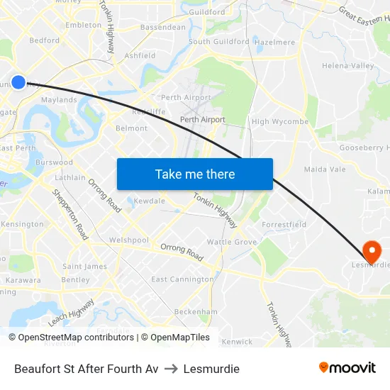 Beaufort St After Fourth Av to Lesmurdie map