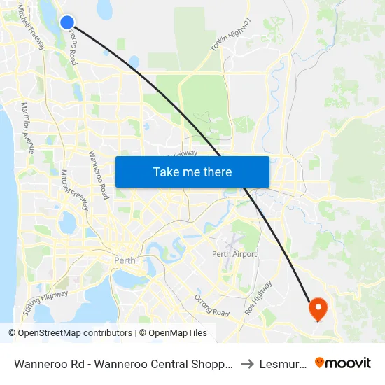 Wanneroo Rd - Wanneroo Central Shopping Ctr to Lesmurdie map