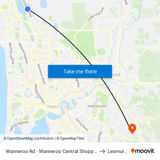 Wanneroo Rd - Wanneroo Central Shopping Ctr to Lesmurdie map