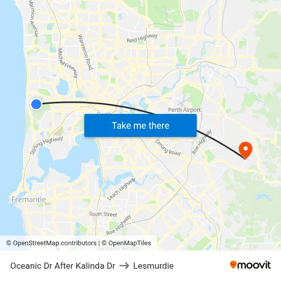 Oceanic Dr After Kalinda Dr to Lesmurdie map