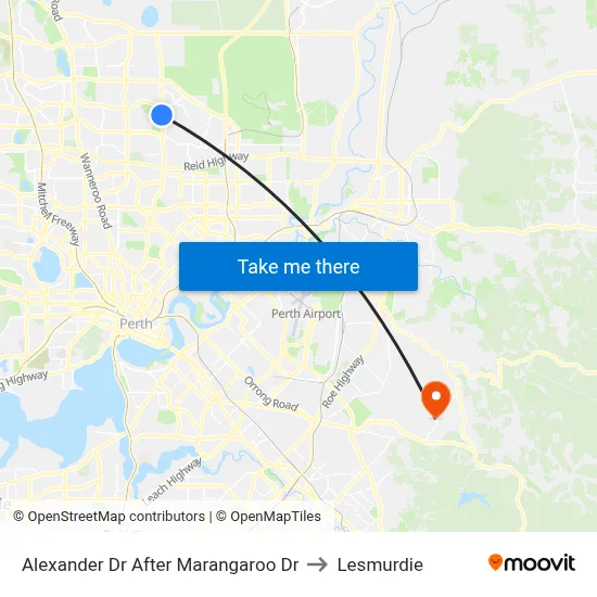 Alexander Dr After Marangaroo Dr to Lesmurdie map