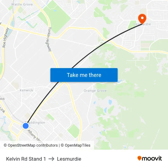 Kelvin Rd Stand 1 to Lesmurdie map