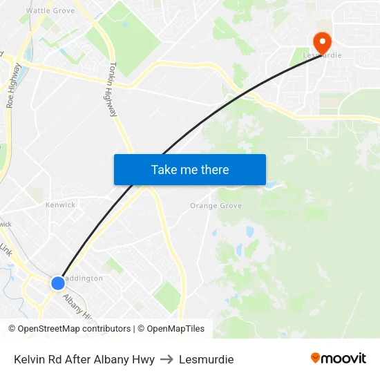 Kelvin Rd After Albany Hwy to Lesmurdie map