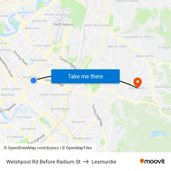 Welshpool Rd Before Radium St to Lesmurdie map