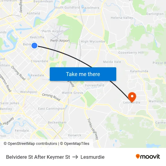 Belvidere St After Keymer St to Lesmurdie map