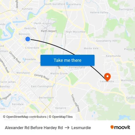Alexander Rd Before Hardey Rd to Lesmurdie map