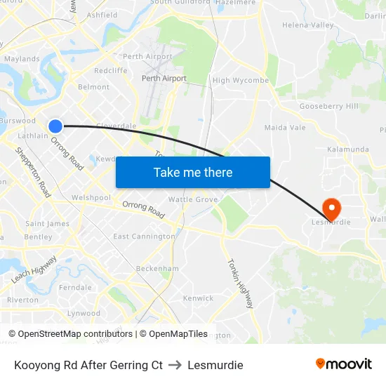 Kooyong Rd After Gerring Ct to Lesmurdie map