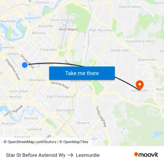Star St Before Asteroid Wy to Lesmurdie map