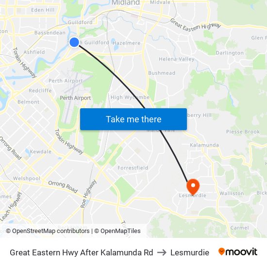 Great Eastern Hwy After Kalamunda Rd to Lesmurdie map