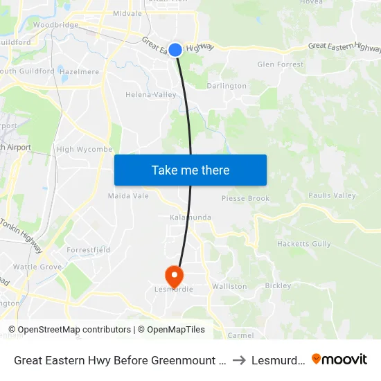 Great Eastern Hwy Before Greenmount Ri to Lesmurdie map