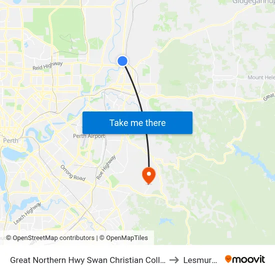 Great Northern Hwy Swan Christian College to Lesmurdie map
