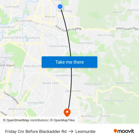 Friday Cnr Before Blackadder Rd to Lesmurdie map