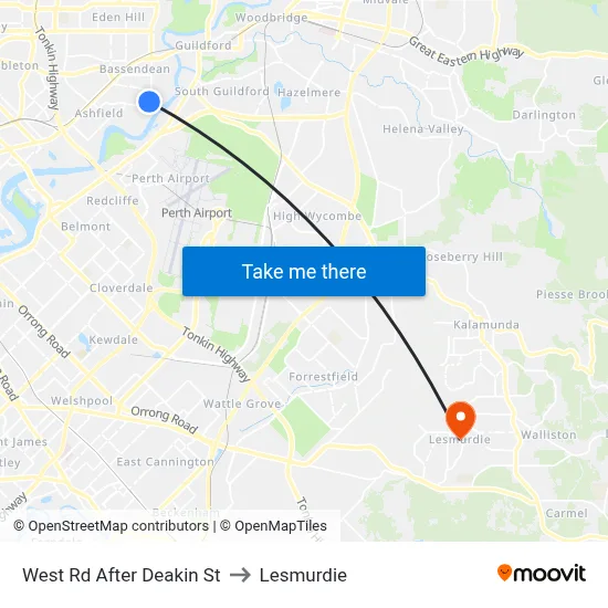 West Rd After Deakin St to Lesmurdie map