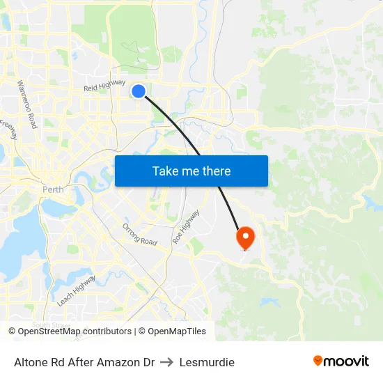 Altone Rd After Amazon Dr to Lesmurdie map