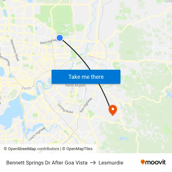 Bennett Springs Dr After Goa Vista to Lesmurdie map