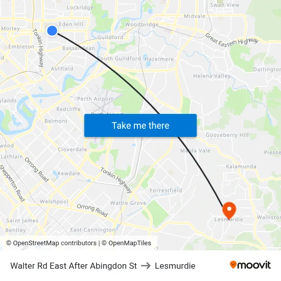 Walter Rd East After Abingdon St to Lesmurdie map