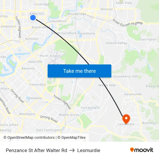 Penzance St After Walter Rd to Lesmurdie map