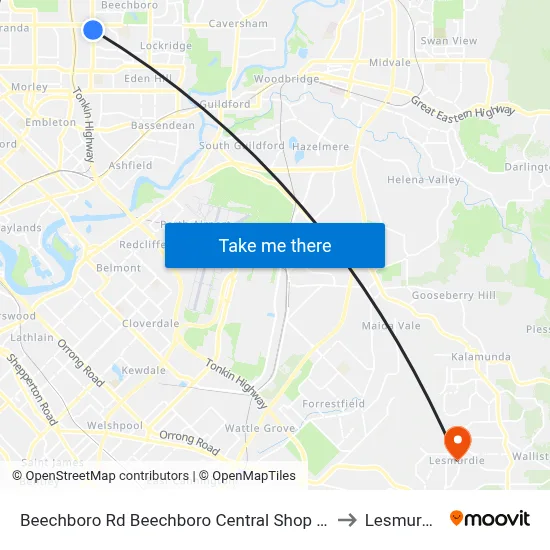Beechboro Rd Beechboro Central Shop Ctr to Lesmurdie map