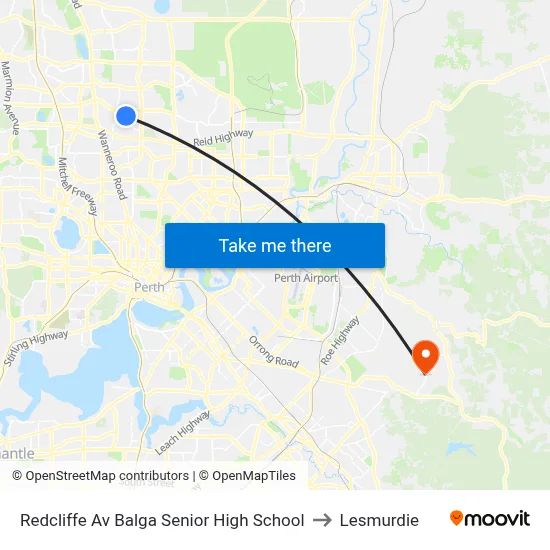 Redcliffe Av Balga Senior High School to Lesmurdie map