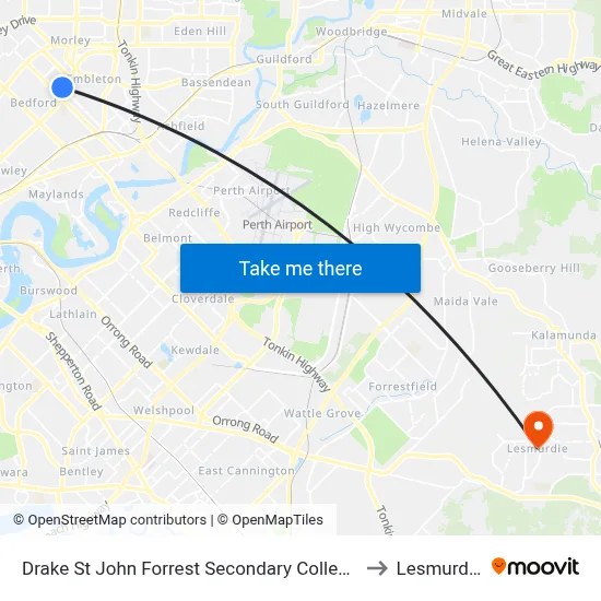 Drake St John Forrest Secondary College to Lesmurdie map