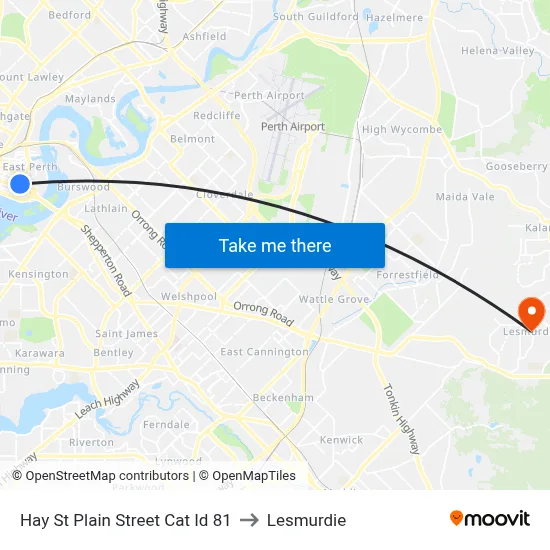 Hay St Plain Street Cat Id 81 to Lesmurdie map