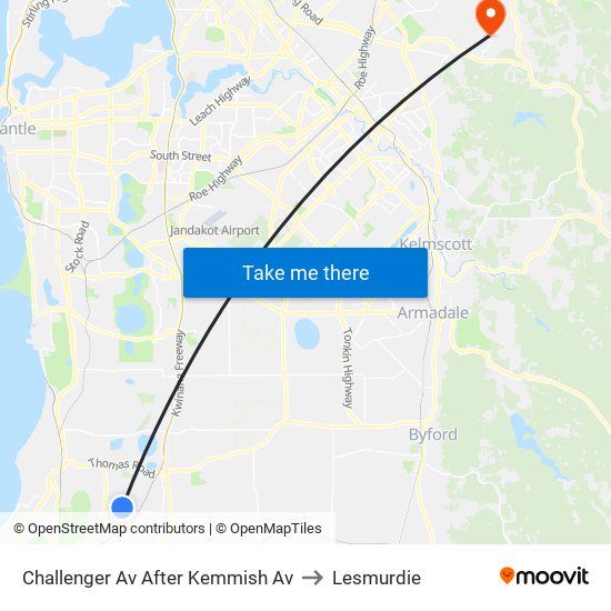 Challenger Av After Kemmish Av to Lesmurdie map