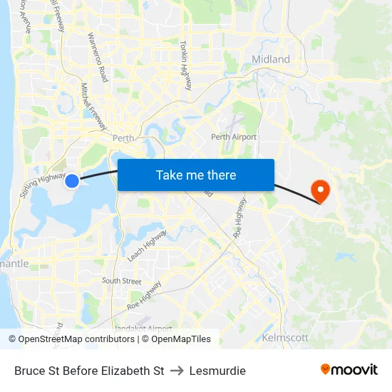 Bruce St Before Elizabeth St to Lesmurdie map