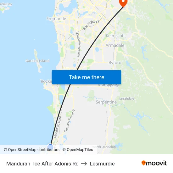 Mandurah Tce After Adonis Rd to Lesmurdie map