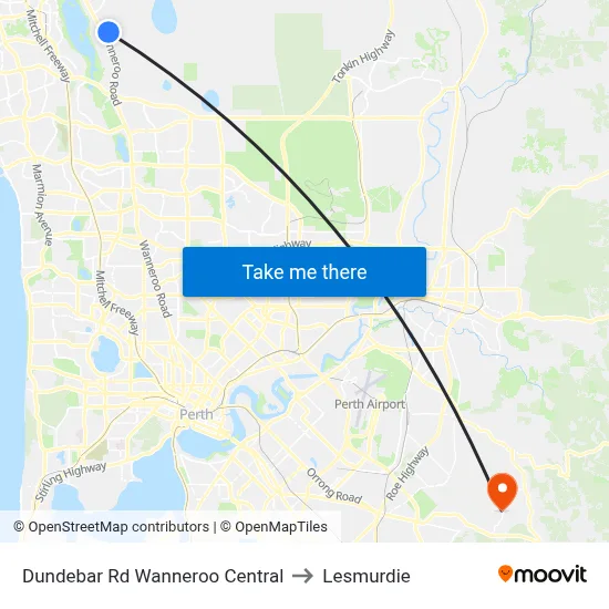 Dundebar Rd Wanneroo Central to Lesmurdie map