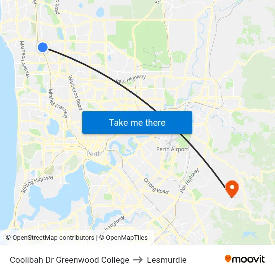 Coolibah Dr Greenwood College to Lesmurdie map