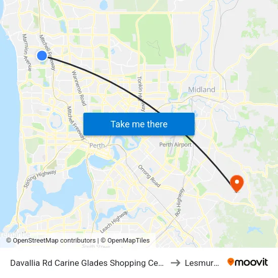 Davallia Rd Carine Glades Shopping Centre to Lesmurdie map