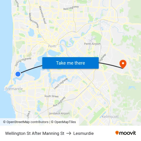 Wellington St After Manning St to Lesmurdie map