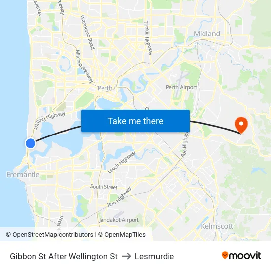 Gibbon St After Wellington St to Lesmurdie map