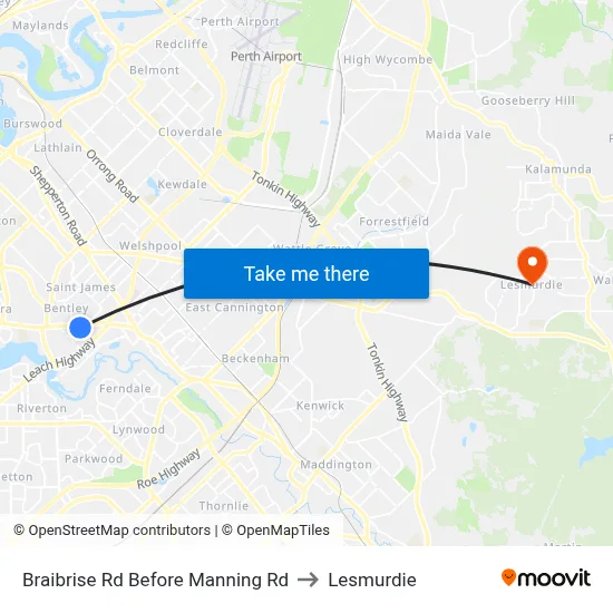Braibrise Rd Before Manning Rd to Lesmurdie map