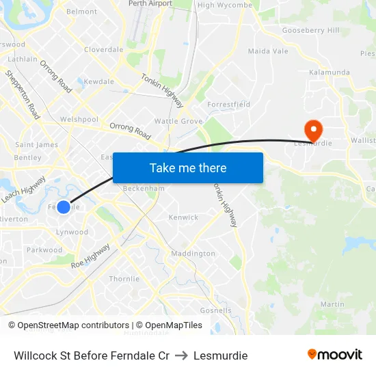 Willcock St Before Ferndale Cr to Lesmurdie map