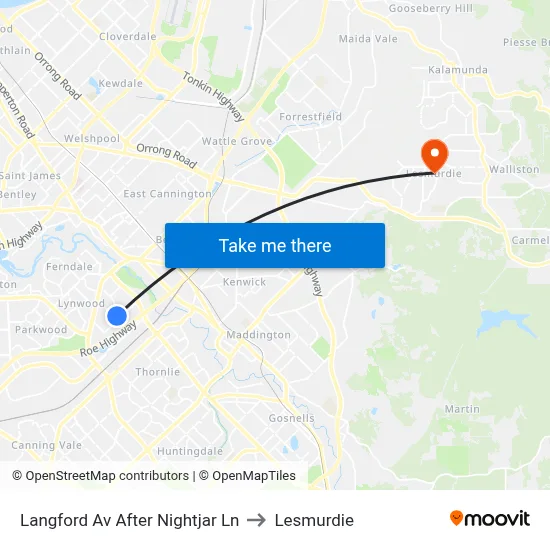 Langford Av After Nightjar Ln to Lesmurdie map