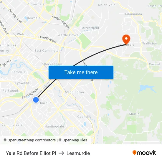Yale Rd Before Elliot Pl to Lesmurdie map