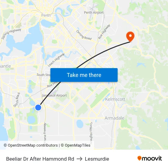Beeliar Dr After Hammond Rd to Lesmurdie map