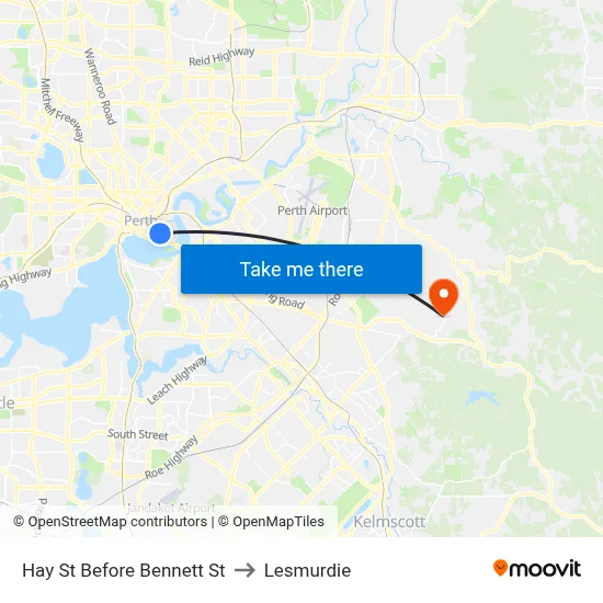 Hay St Before Bennett St to Lesmurdie map