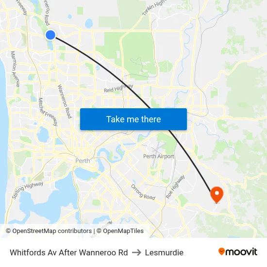 Whitfords Av After Wanneroo Rd to Lesmurdie map