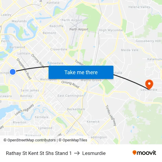 Rathay St Kent St Shs Stand 1 to Lesmurdie map