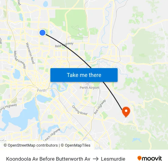 Koondoola Av Before Butterworth Av to Lesmurdie map