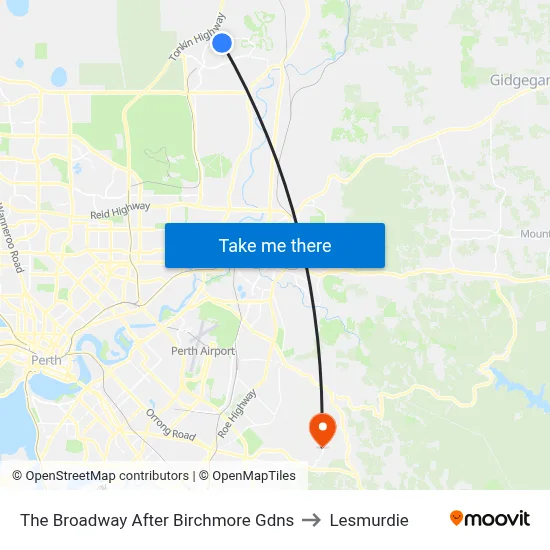 The Broadway   After Birchmore Gdns to Lesmurdie map