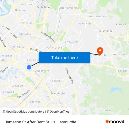 Jameson St After Bent St to Lesmurdie map