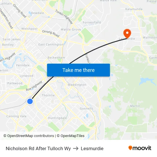 Nicholson Rd After Tulloch Wy to Lesmurdie map