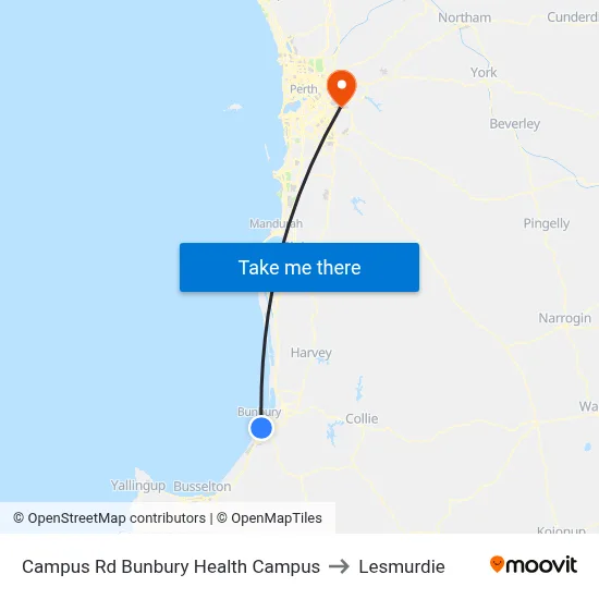 Campus Rd Bunbury Health Campus to Lesmurdie map