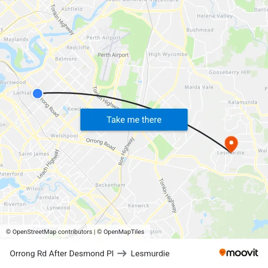 Orrong Rd After Desmond Pl to Lesmurdie map