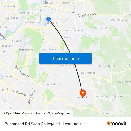 Bushmead Rd Seda College to Lesmurdie map