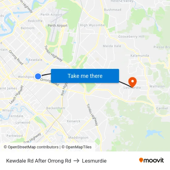 Kewdale Rd After Orrong Rd to Lesmurdie map