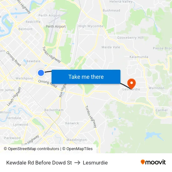 Kewdale Rd Before Dowd St to Lesmurdie map